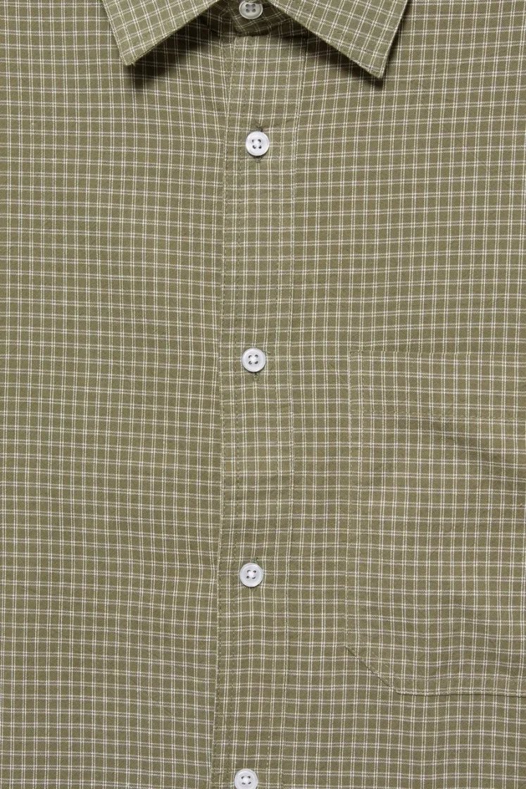 Pull&Bear Double Sleeve Check Shirt — Olive