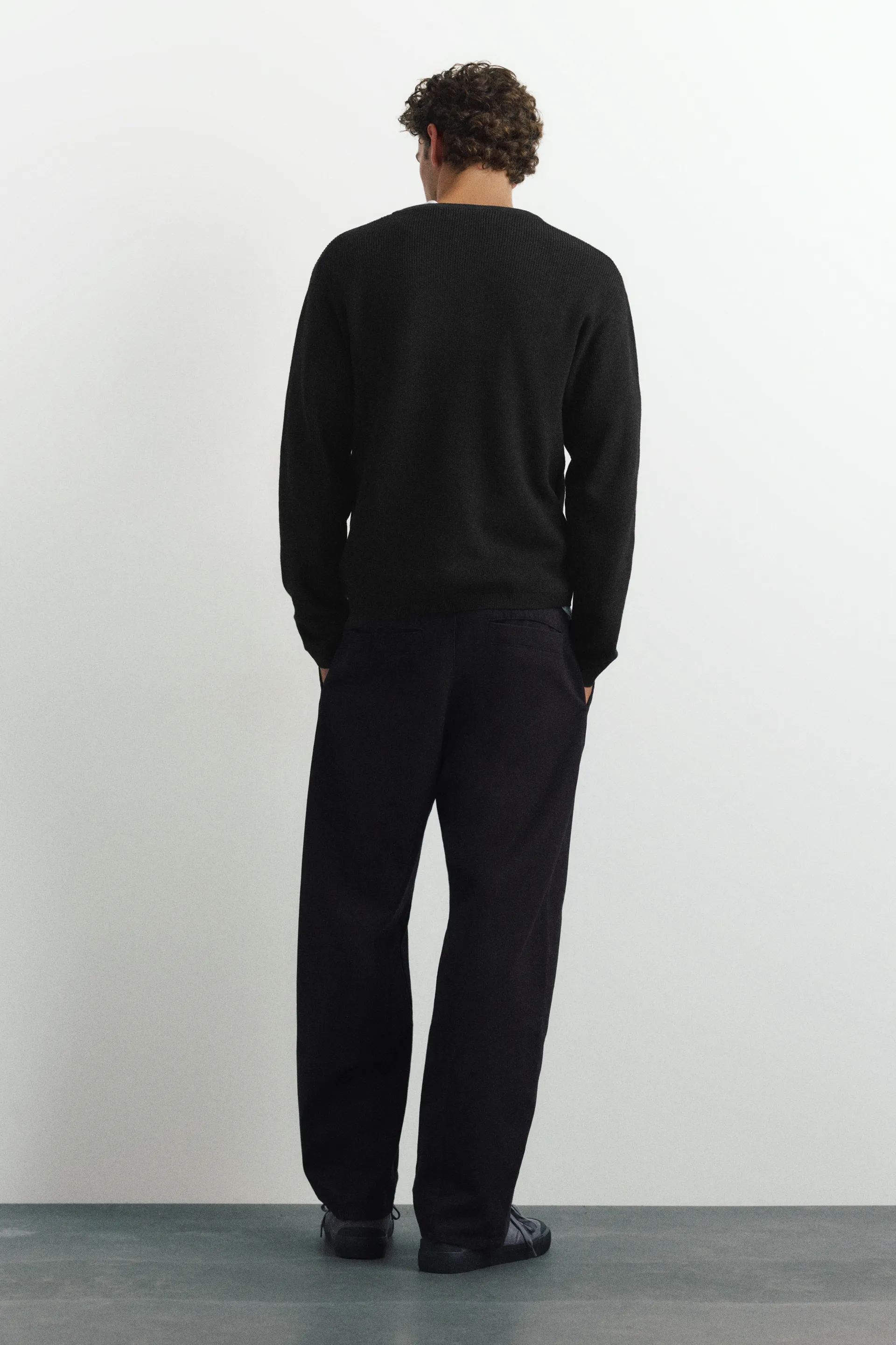 Pull&Bear Henley Knit Pullover — Noir