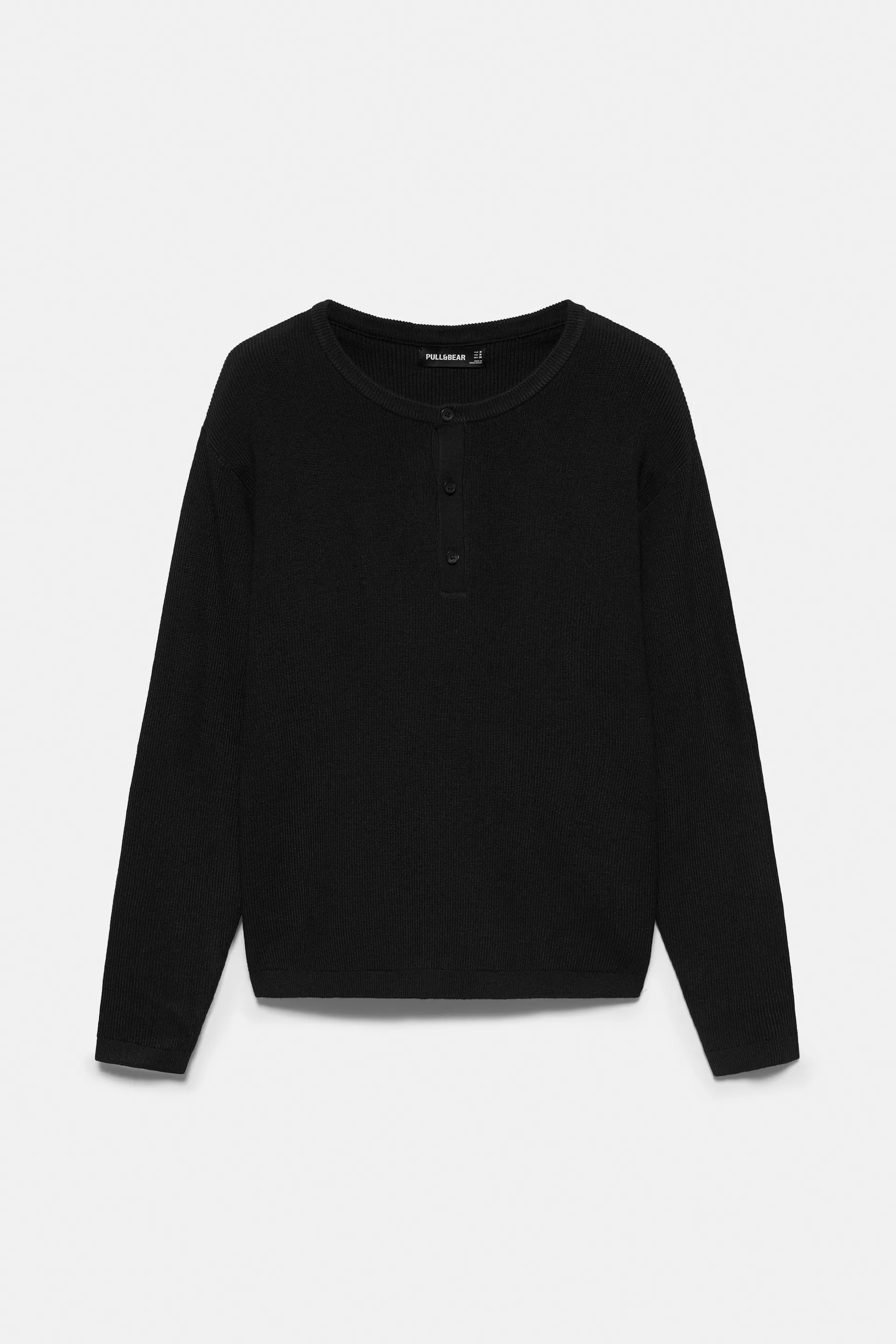 Pull&Bear Henley Knit Pullover — Noir