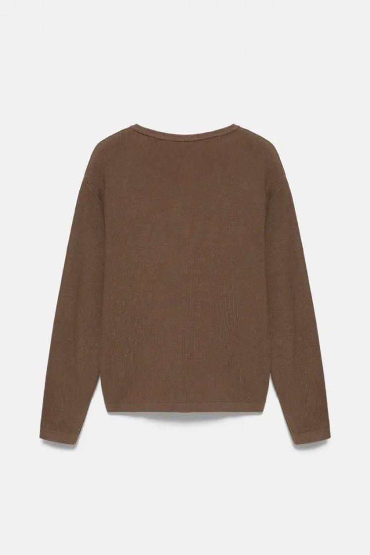 Pull&Bear Henley Knit Pullover — Chocolate