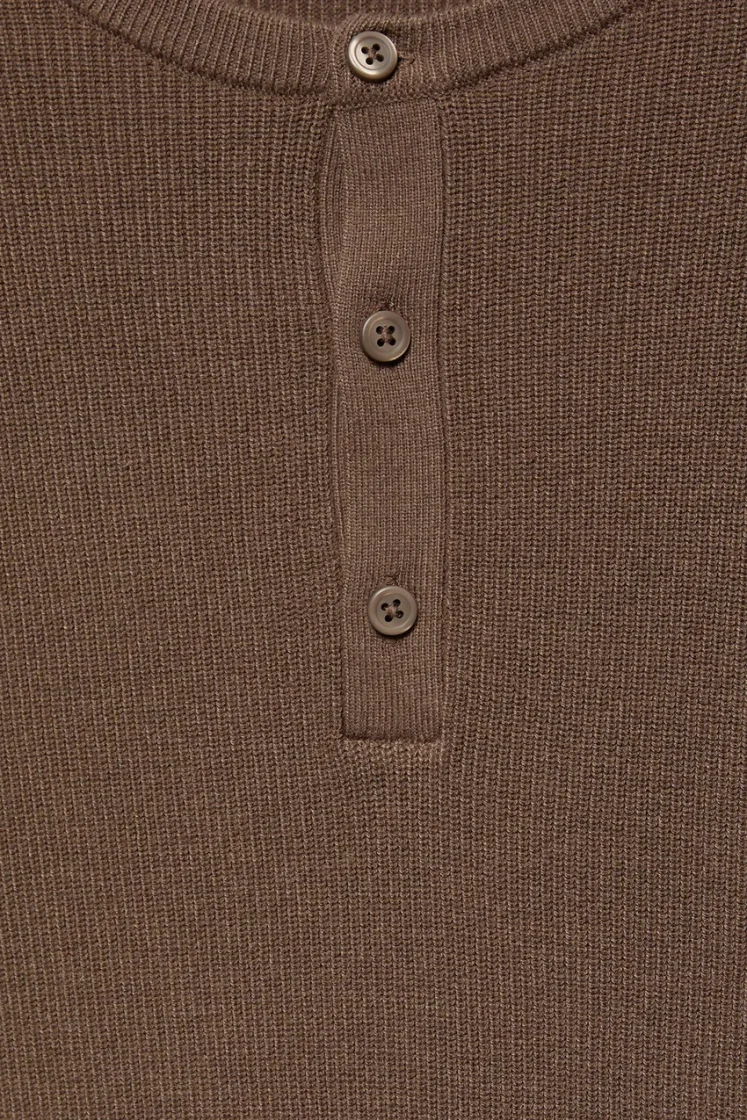 Pull&Bear Henley Knit Pullover — Chocolate