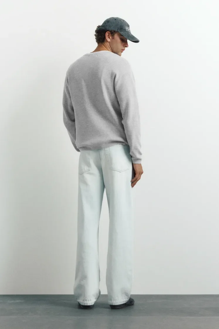 Pull&Bear Henley Knit Pullover — Light Grey