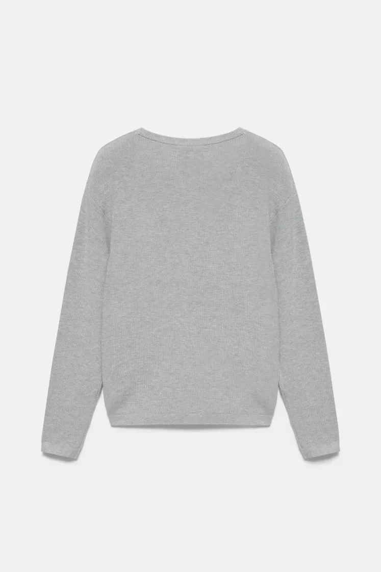 Pull&Bear Henley Knit Pullover — Light Grey