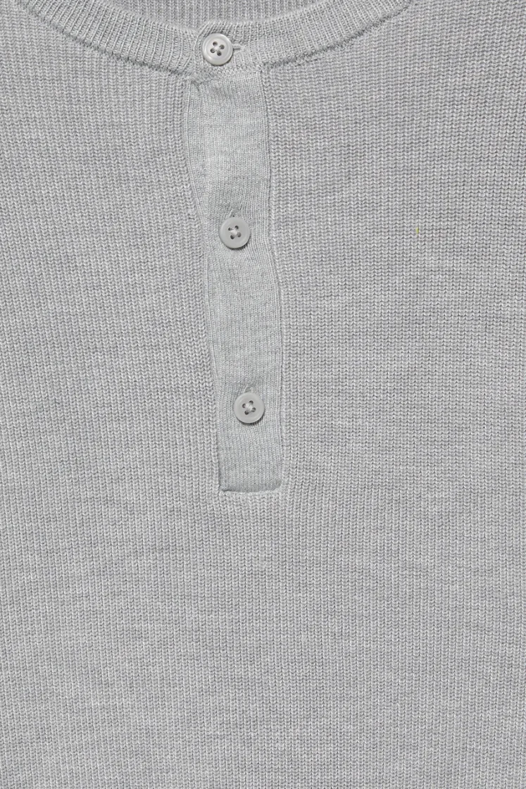 Pull&Bear Henley Knit Pullover — Light Grey