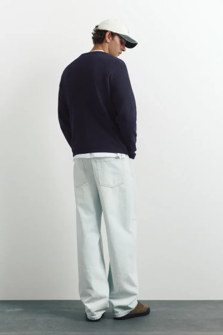 Pull&Bear Henley Knit Pullover — Navy
