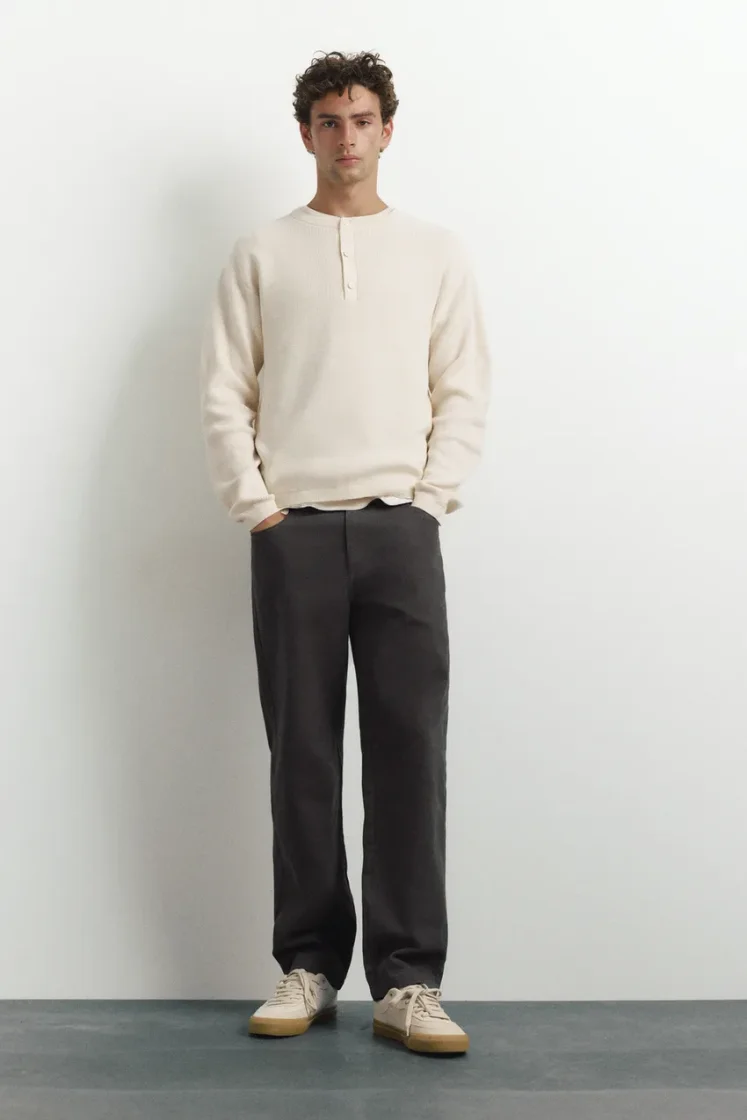 Pull&Bear Henley Knit Pullover — White