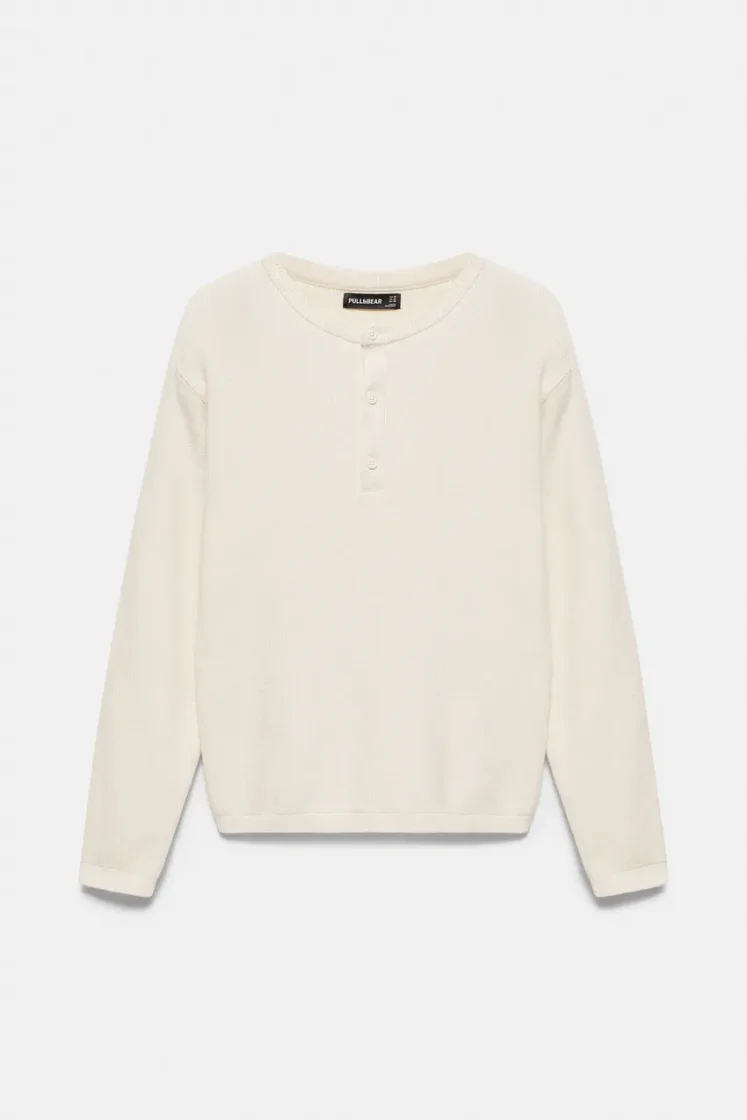 Pull&Bear Henley Knit Pullover — White