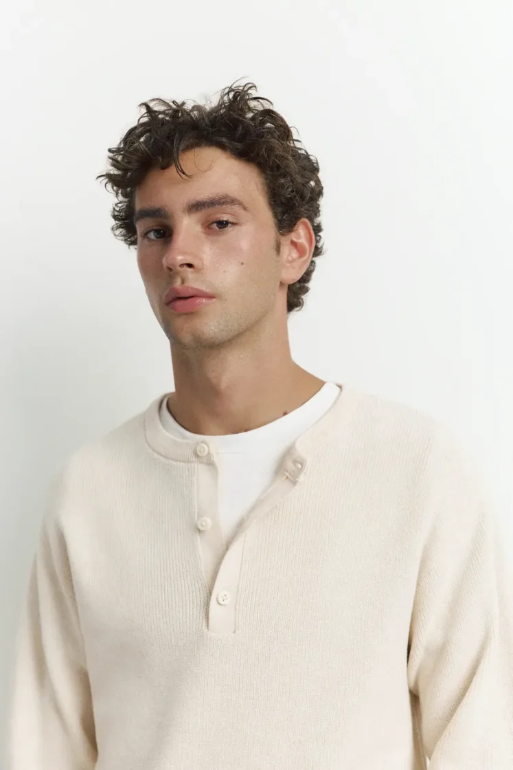Pull&Bear Henley Knit Pullover — White