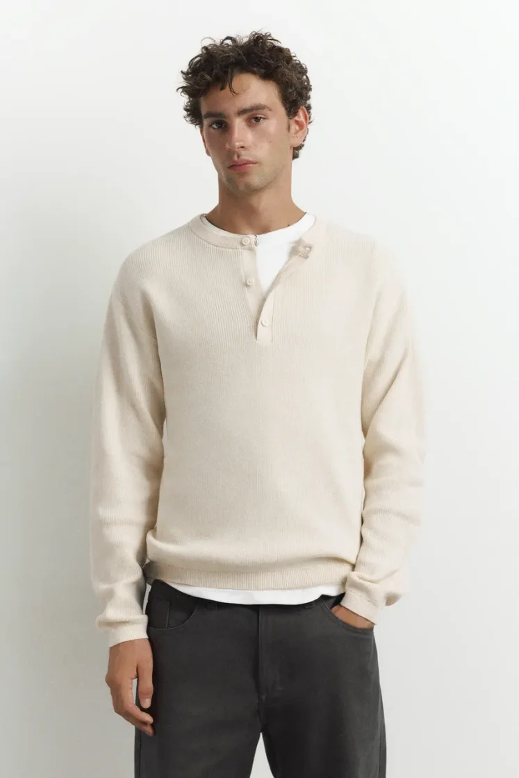 Pull&Bear Henley Knit Pullover — White