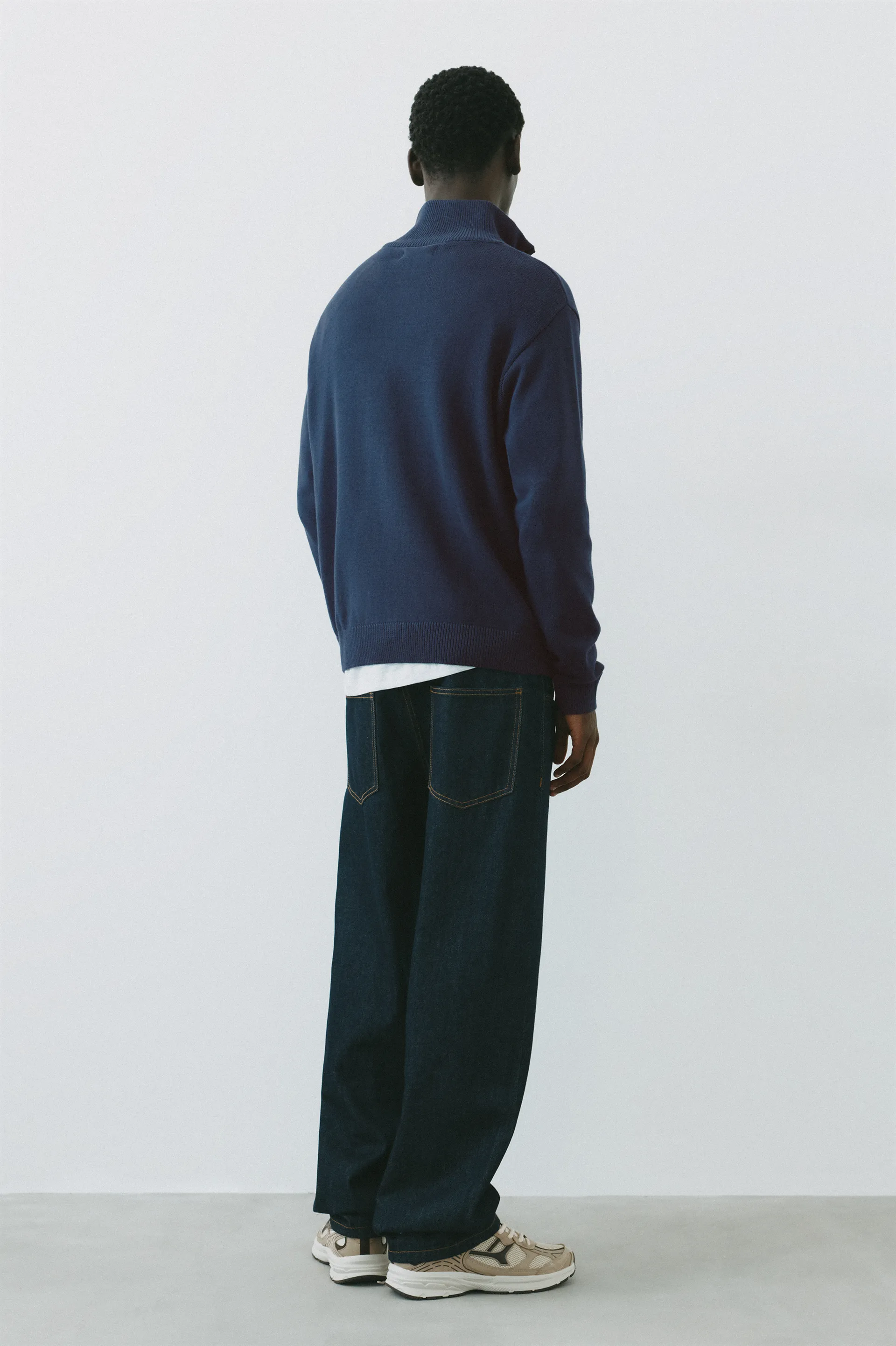 Pull&Bear Zip-Neck Embroidered Knit — Bleu indigo
