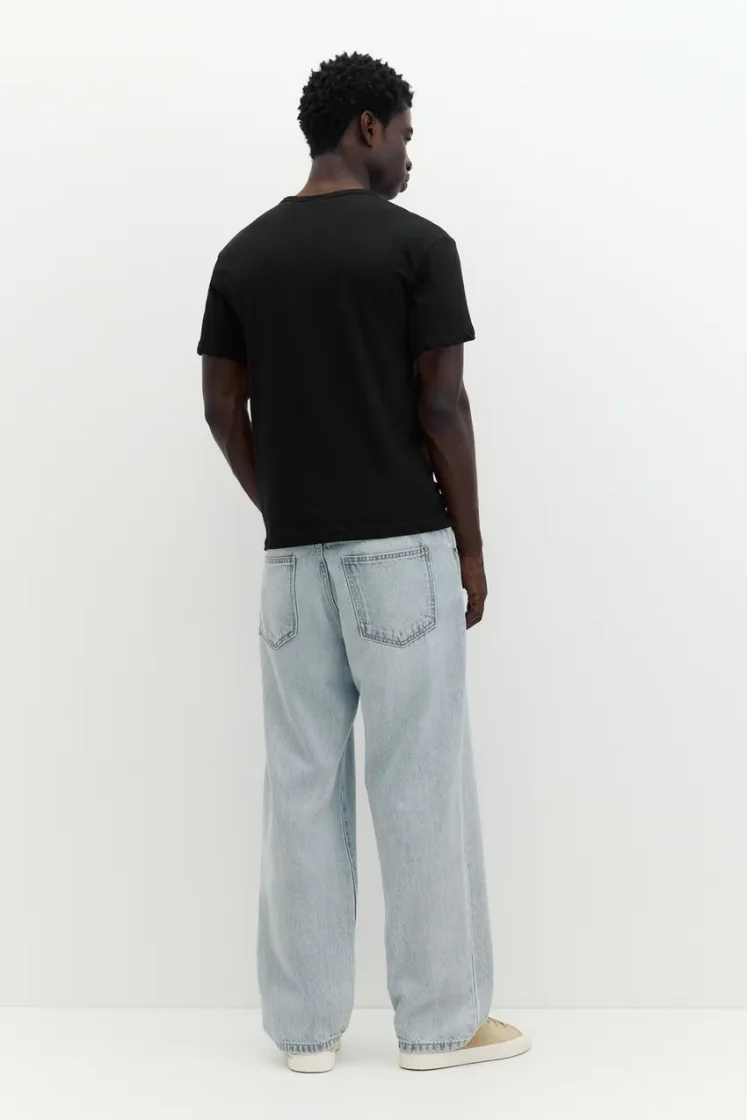 Pull&Bear Slim Fit Cotton Crew Tee — Black