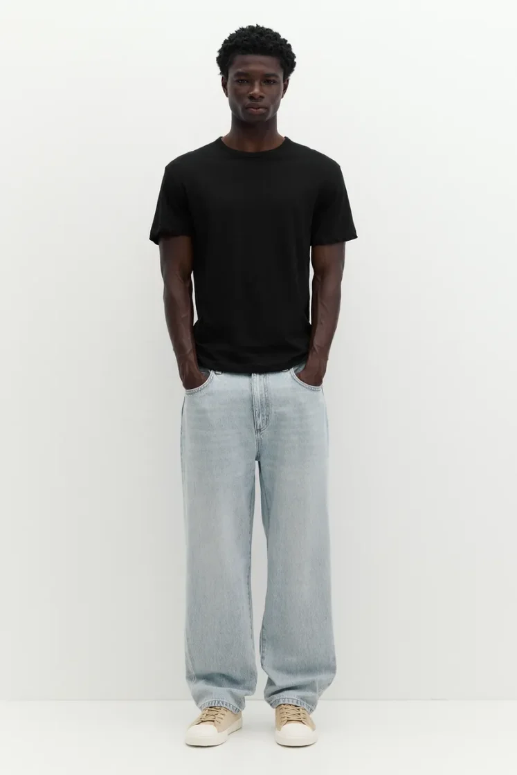 Pull&Bear Slim Fit Cotton Crew Tee — Black