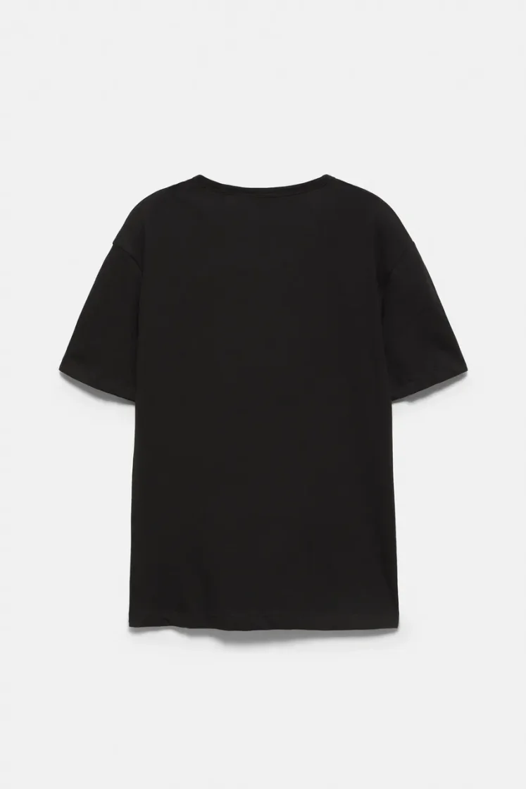Pull&Bear Slim Fit Cotton Crew Tee — Black