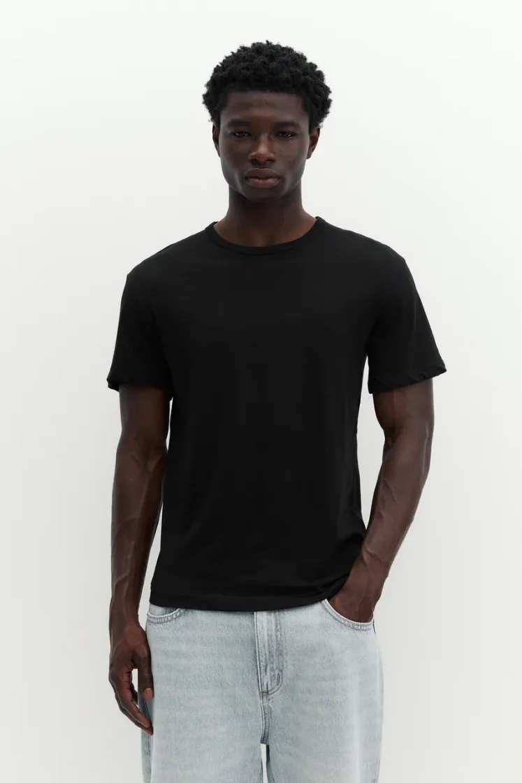 Pull&Bear Slim Fit Cotton Crew Tee — Black