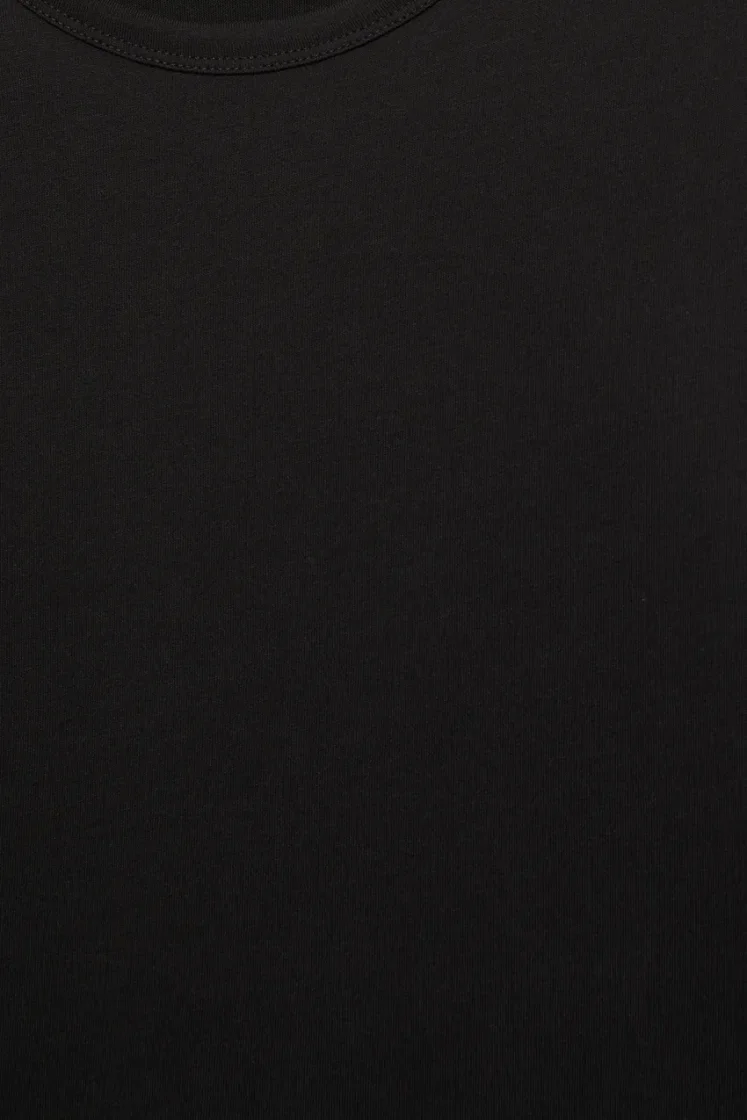 Pull&Bear Slim Fit Cotton Crew Tee — Black