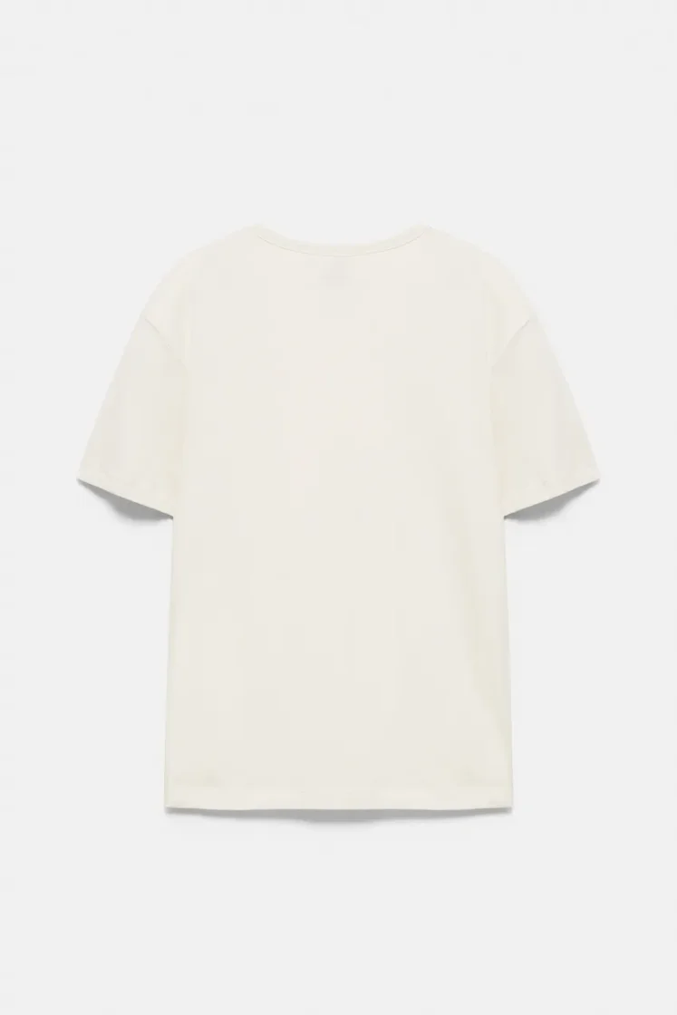 Pull&Bear Slim Fit Cotton Crew Tee — Cream