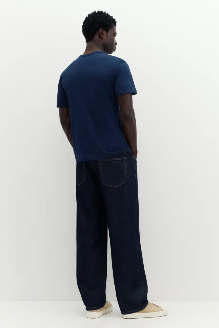 Pull&Bear Slim Fit Cotton Crew Tee — Navy