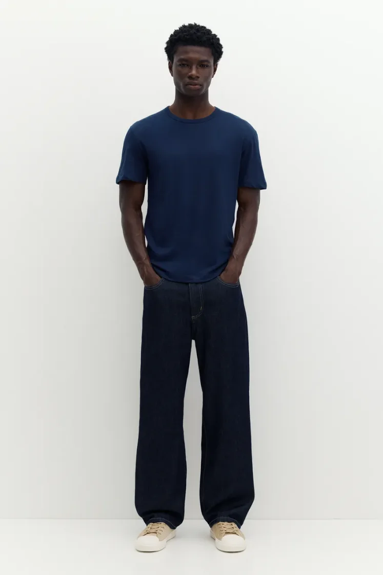 Pull&Bear Slim Fit Cotton Crew Tee — Navy
