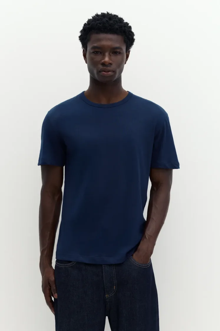 Pull&Bear Slim Fit Cotton Crew Tee — Navy