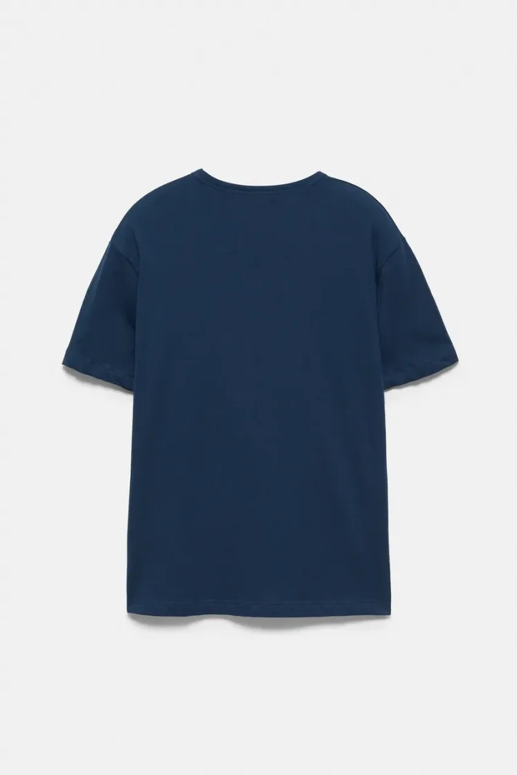 Pull&Bear Slim Fit Cotton Crew Tee — Navy