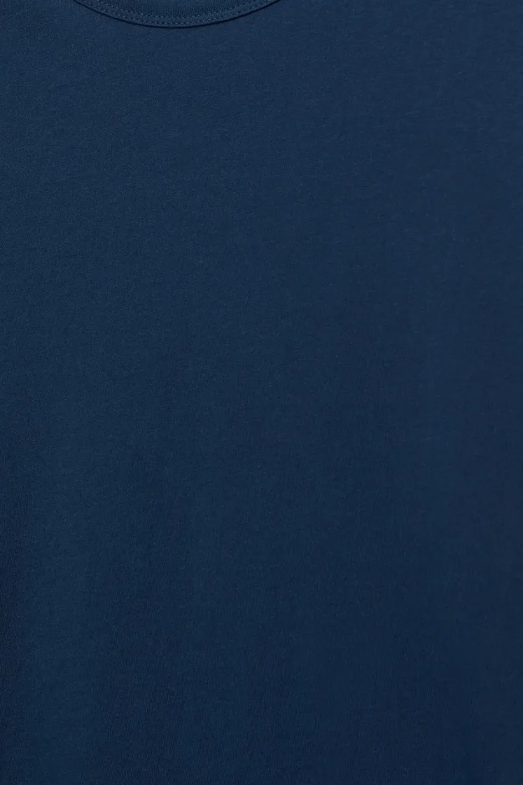 Pull&Bear Slim Fit Cotton Crew Tee — Navy