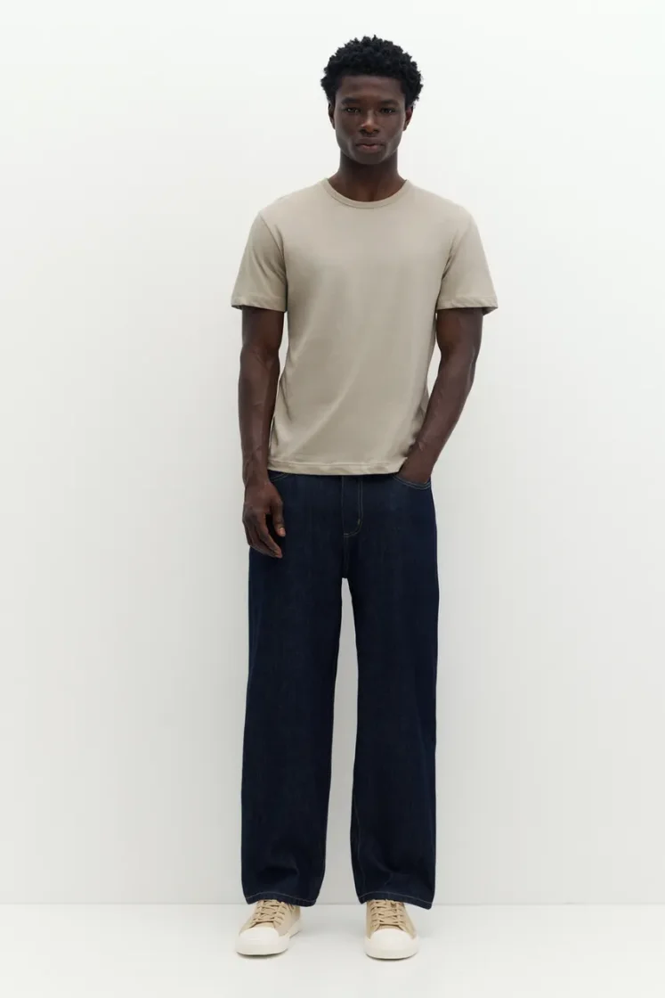 Pull&Bear Slim Fit Cotton Crew Tee — Sand