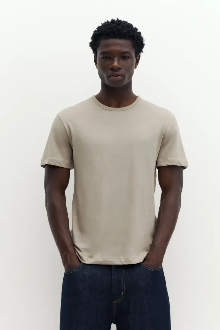 Pull&Bear Slim Fit Cotton Crew Tee — Sand