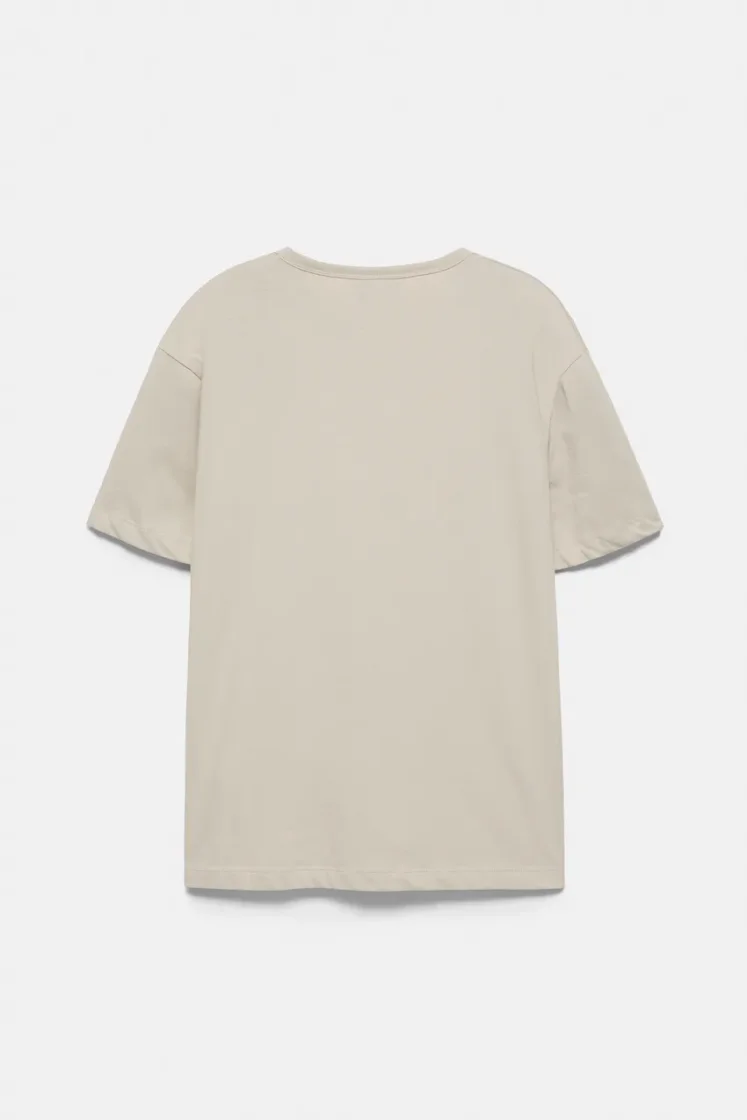 Pull&Bear Slim Fit Cotton Crew Tee — Sand