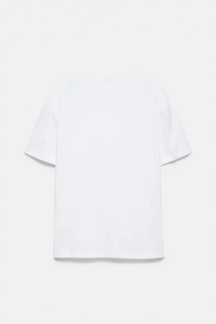 Pull&Bear Slim Fit Cotton Crew Tee — White