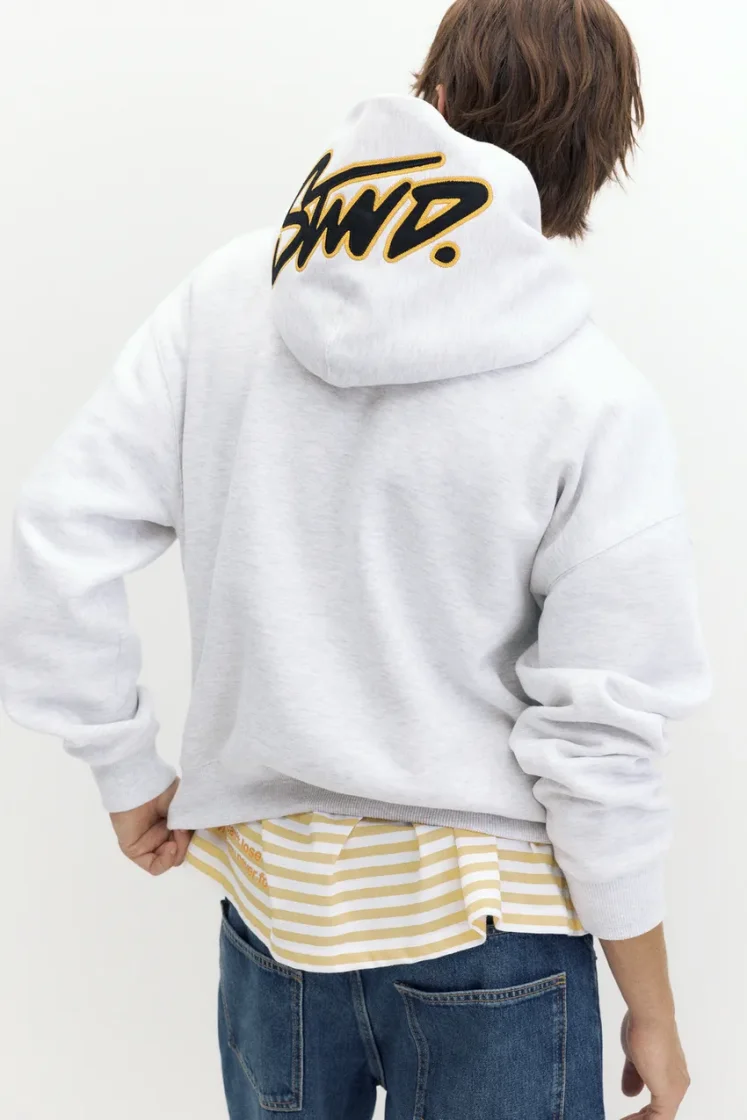Pull&Bear STWD Boxy Hoodie — Light Grey