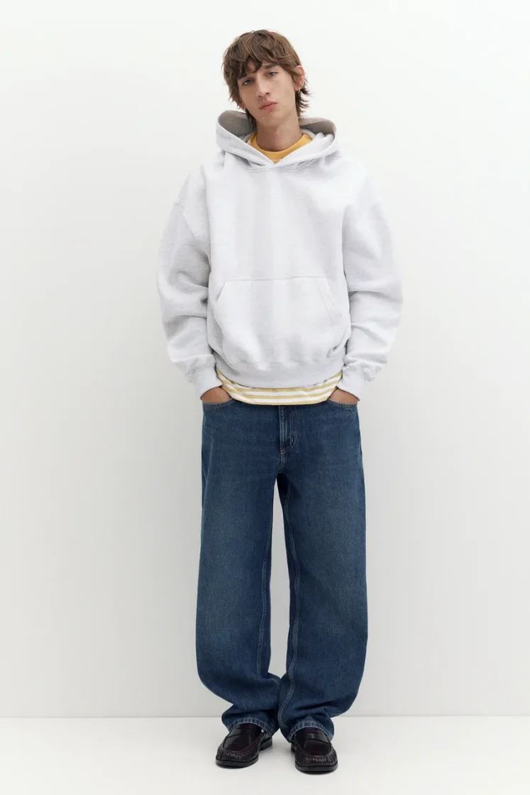 Pull&Bear STWD Boxy Hoodie — Light Grey