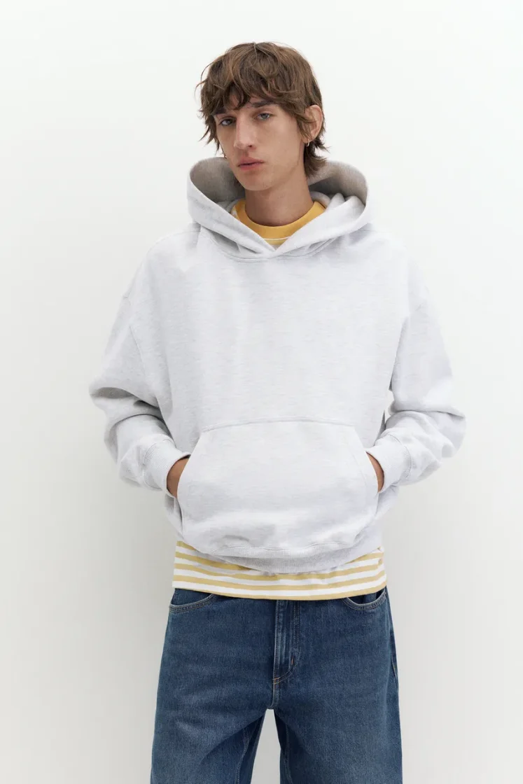 Pull&Bear STWD Boxy Hoodie — Light Grey