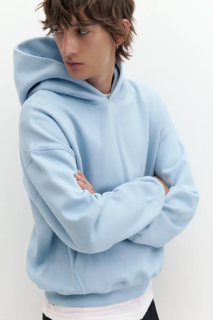 Pull&Bear STWD Boxy Hoodie — Sky Blue