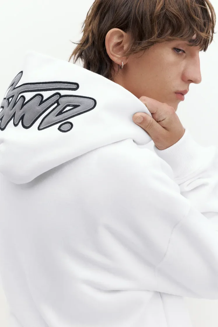 Pull&Bear STWD Boxy Hoodie — White