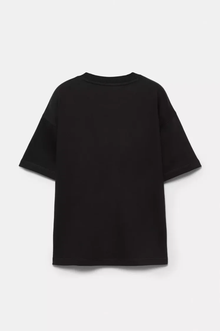Pull&Bear STWD Embroidered Sweat Tee — Black