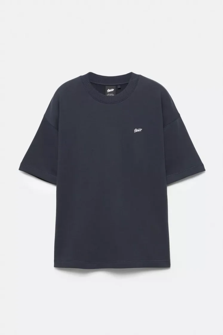 Pull&Bear STWD Embroidered Sweat Tee — Blue