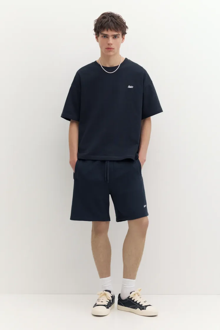 Pull&Bear STWD Embroidered Sweat Tee — Blue
