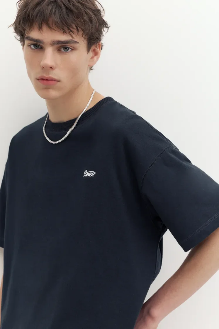 Pull&Bear STWD Embroidered Sweat Tee — Blue