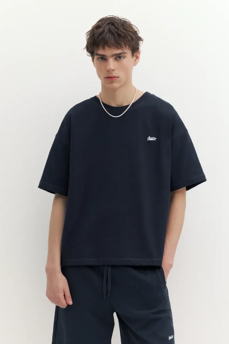 Pull&Bear STWD Embroidered Sweat Tee — Blue