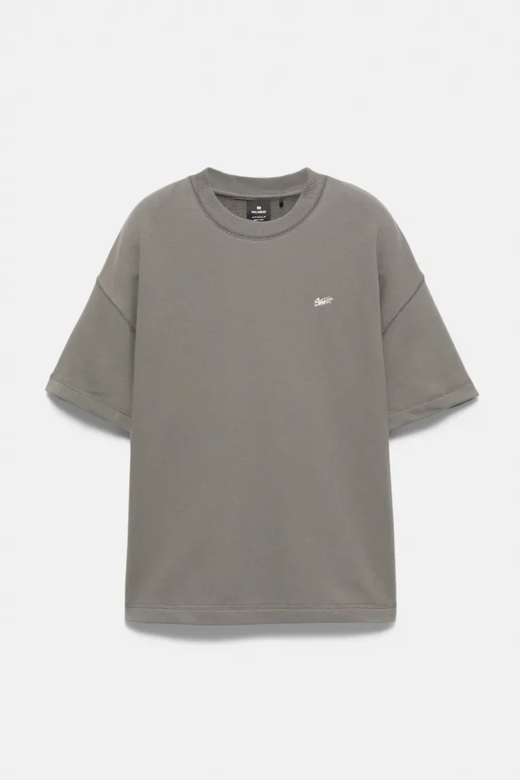 Pull&Bear STWD Embroidered Sweat Tee — Grey