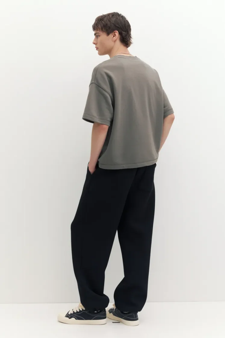 Pull&Bear STWD Embroidered Sweat Tee — Grey