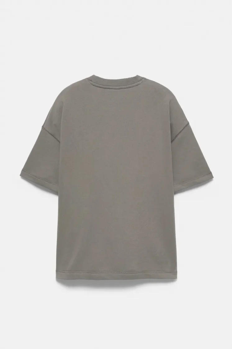 Pull&Bear STWD Embroidered Sweat Tee — Grey