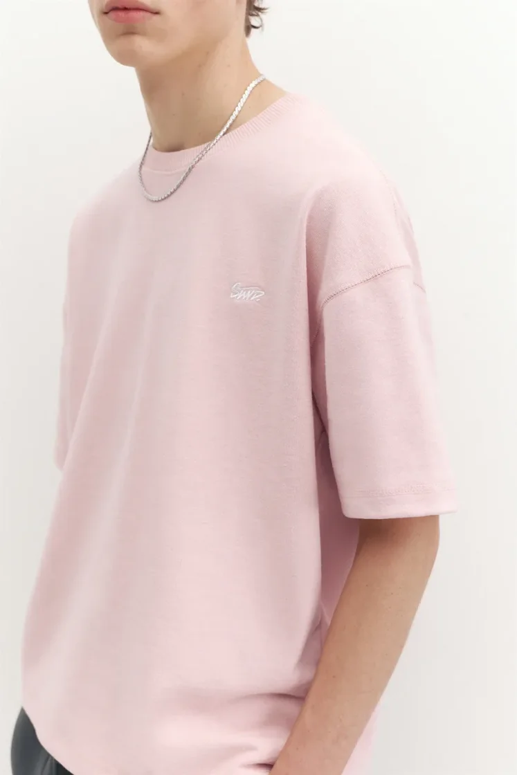 Pull&Bear STWD Embroidered Sweat Tee — Rose