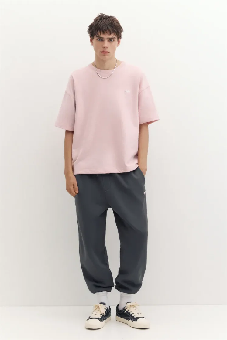 Pull&Bear STWD Embroidered Sweat Tee — Rose