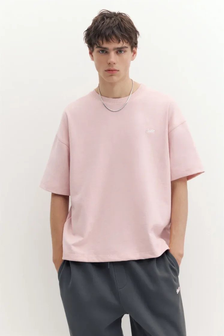 Pull&Bear STWD Embroidered Sweat Tee — Rose