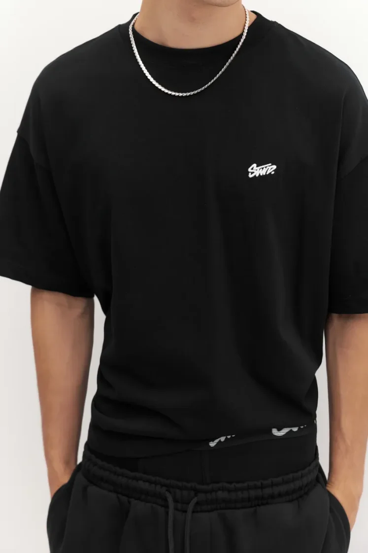 Pull&Bear Boxy STWD Logo Tee — Black