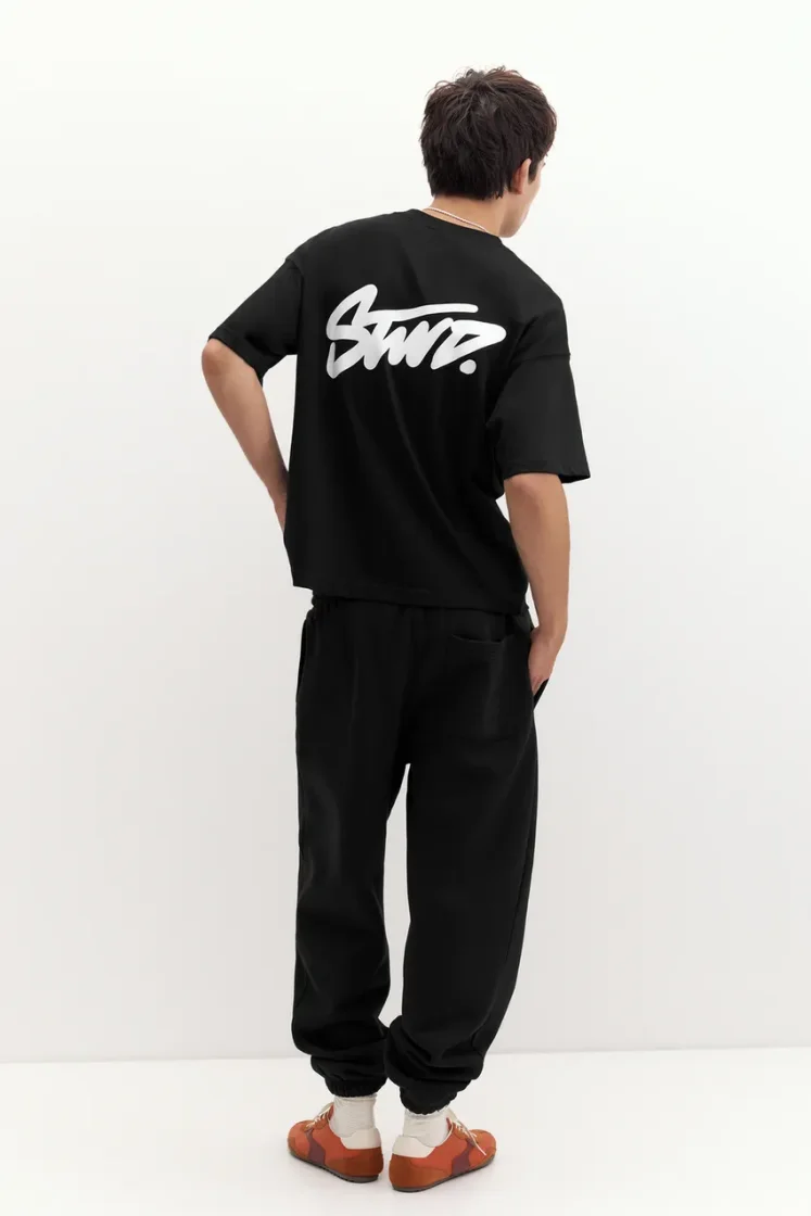 Pull&Bear Boxy STWD Logo Tee — Black