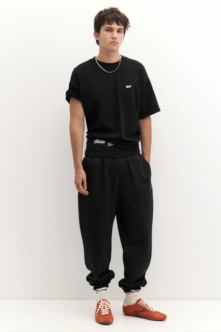 Pull&Bear Boxy STWD Logo Tee — Black