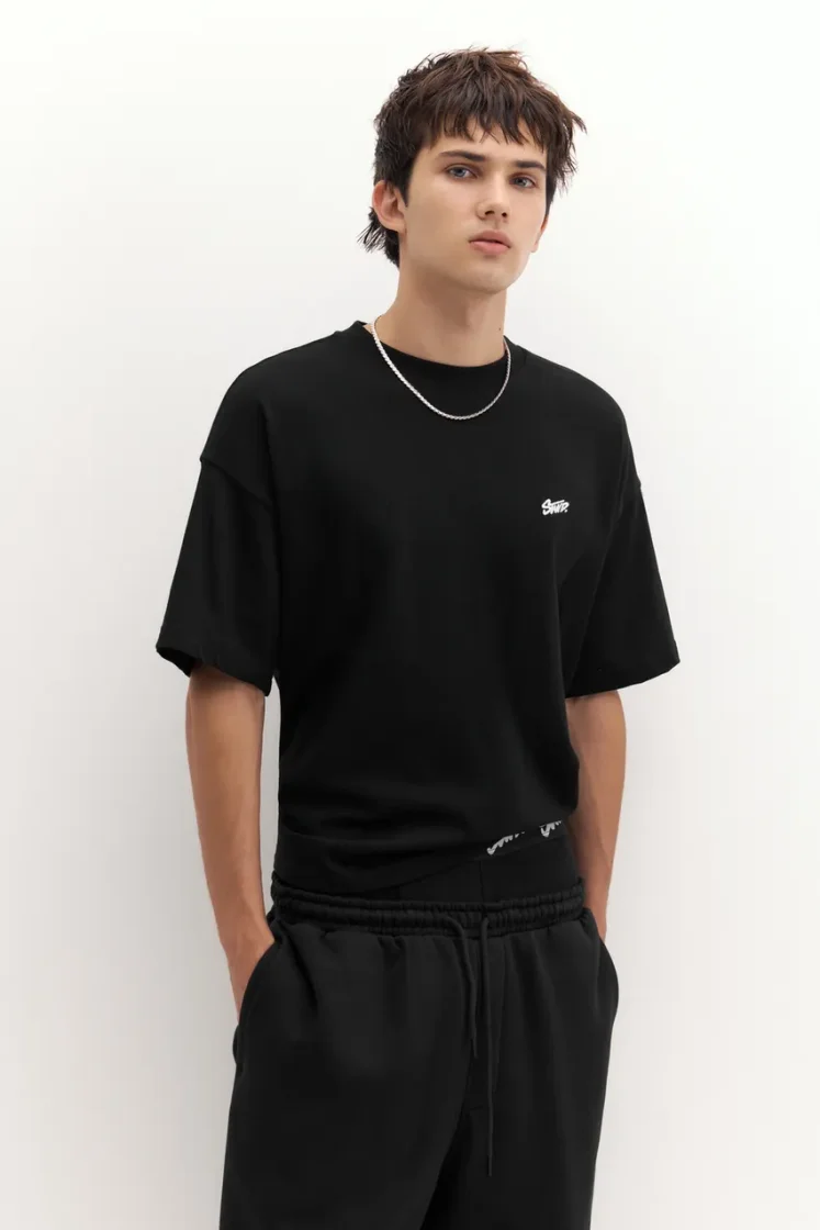 Pull&Bear Boxy STWD Logo Tee — Black