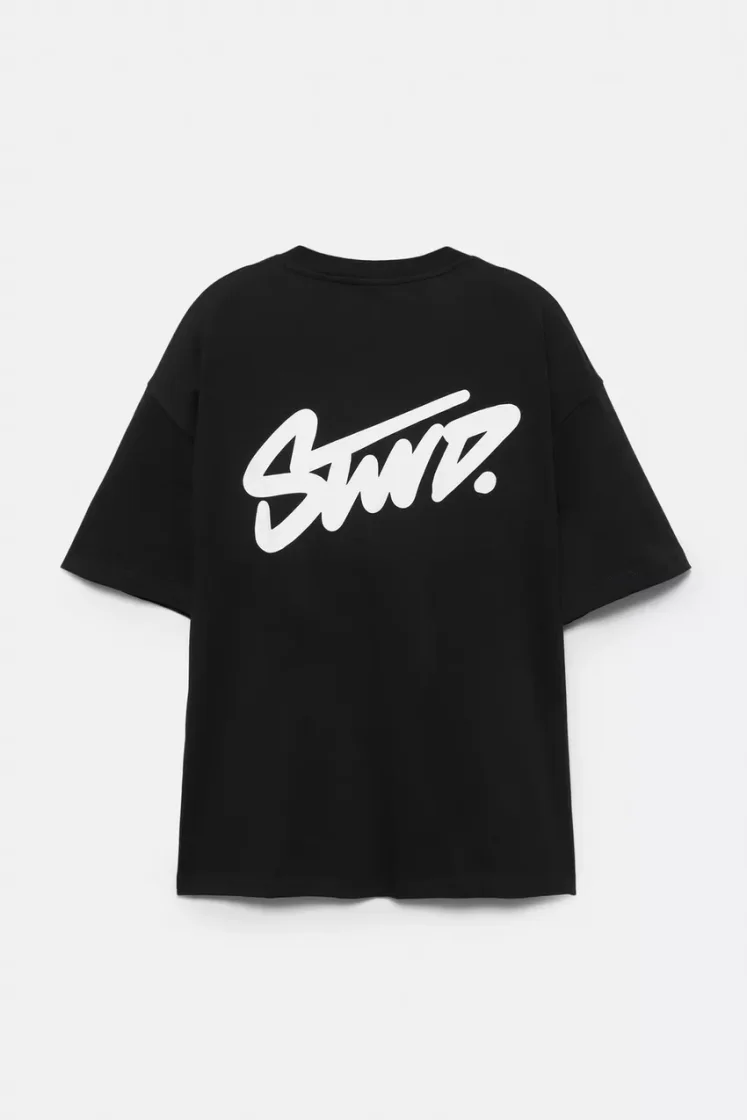 Pull&Bear Boxy STWD Logo Tee — Black
